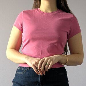 *2/$20* Uniqlo 90's y2k bright pink cotton baby tee, Size M